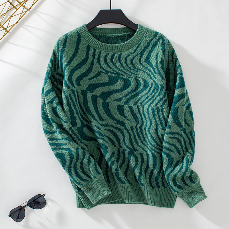 Women's fashionable knitted pullover with unique wave pattern