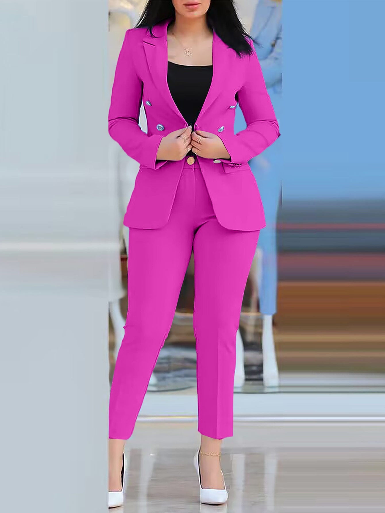 Women’s modern blazer trousers suit with exclusive button details