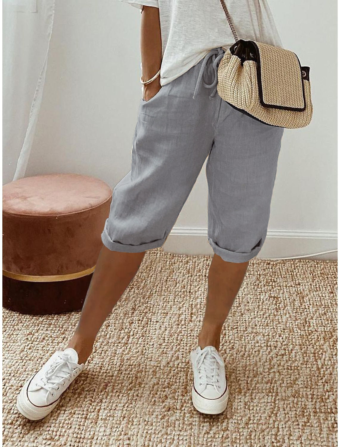 Women's Lightweight Linen Shorts with Elastic Waist