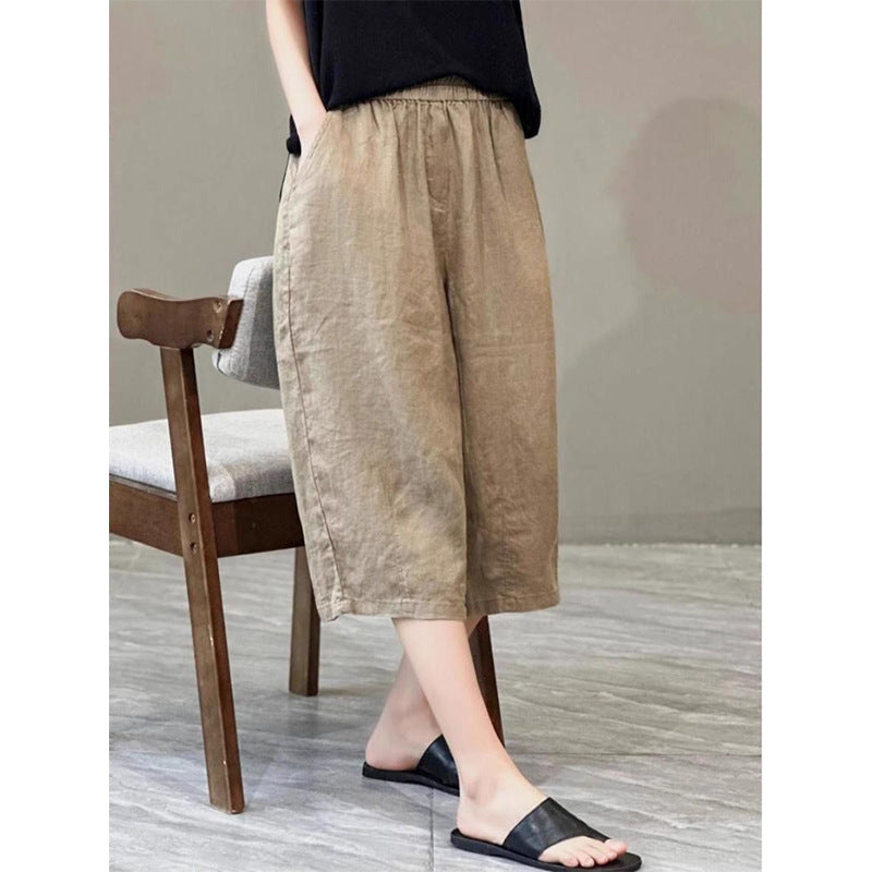 Women Relaxed Fit Linen Culotte Shorts