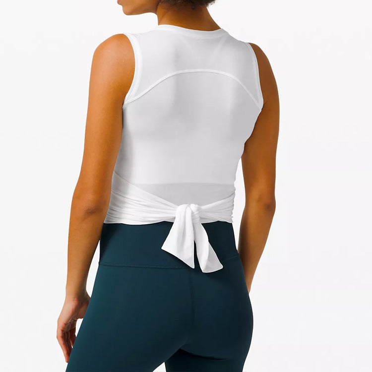 Women's sporty tank top with stylish wrap look and high-functional design