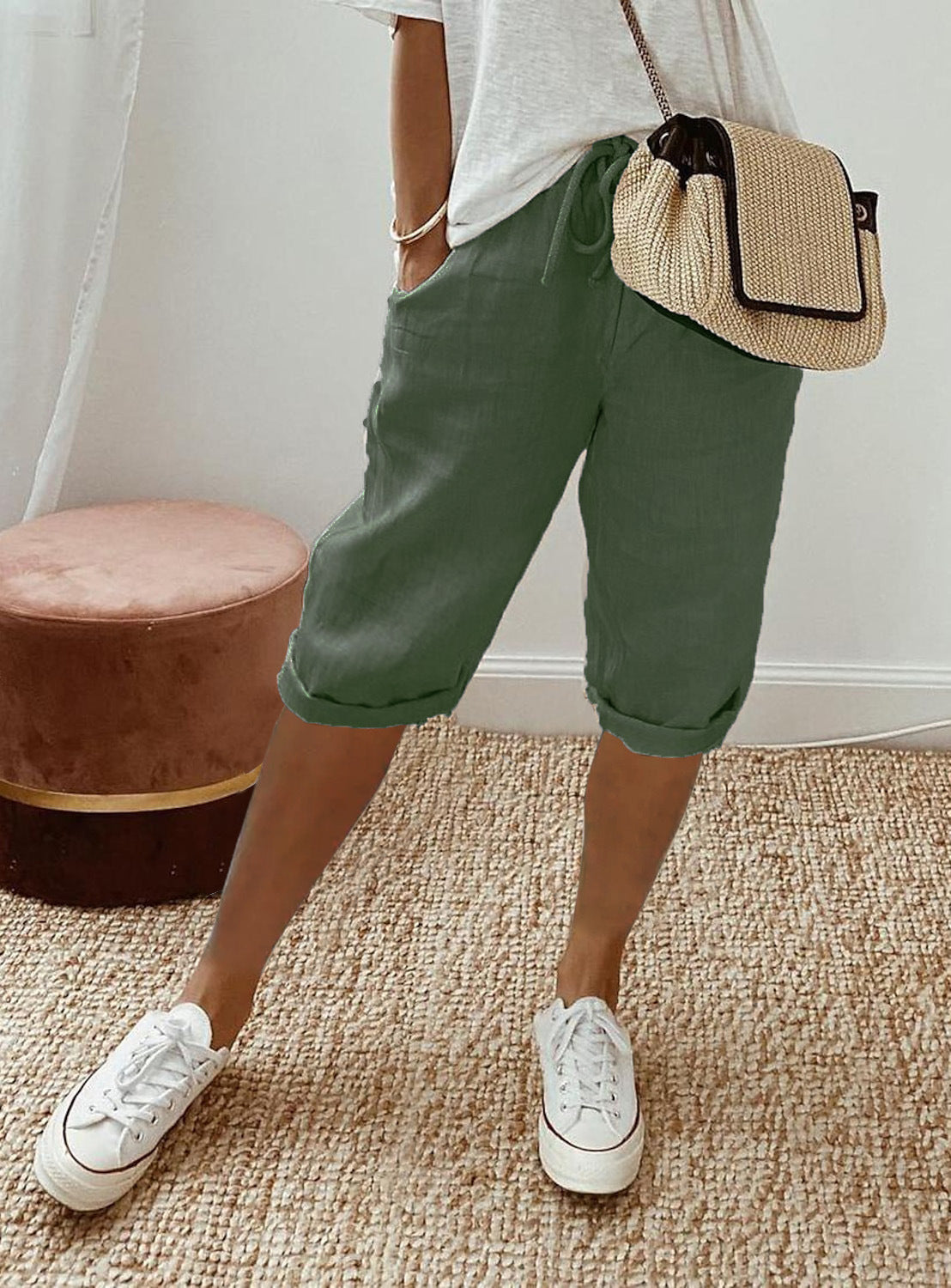Women's Lightweight Linen Shorts with Elastic Waist