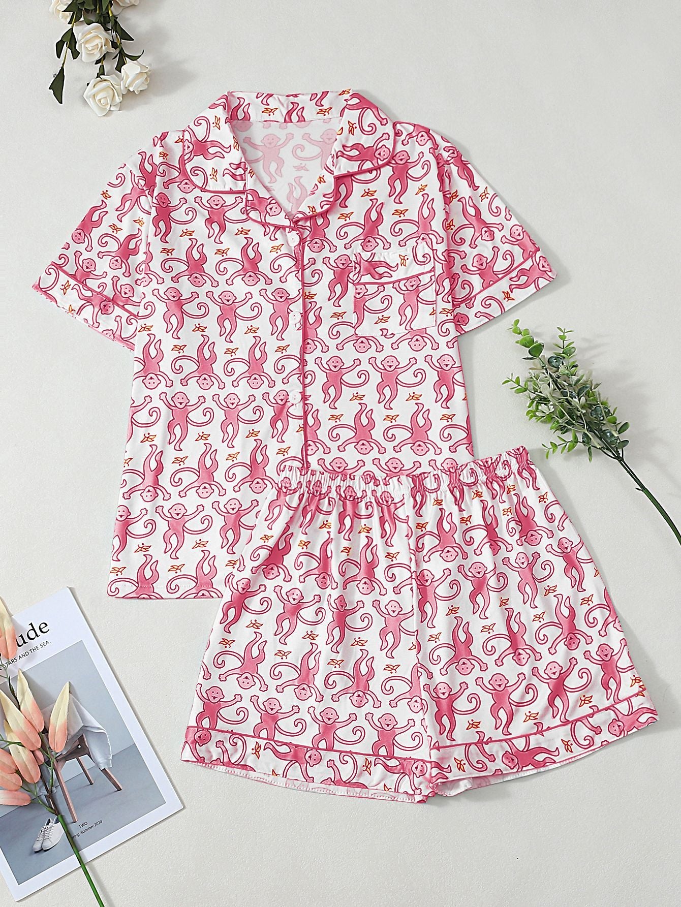 Women's Pajama Set with Playful Animal Pattern