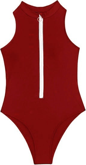 Women High Collar Zipper One-Piece Swimsuit