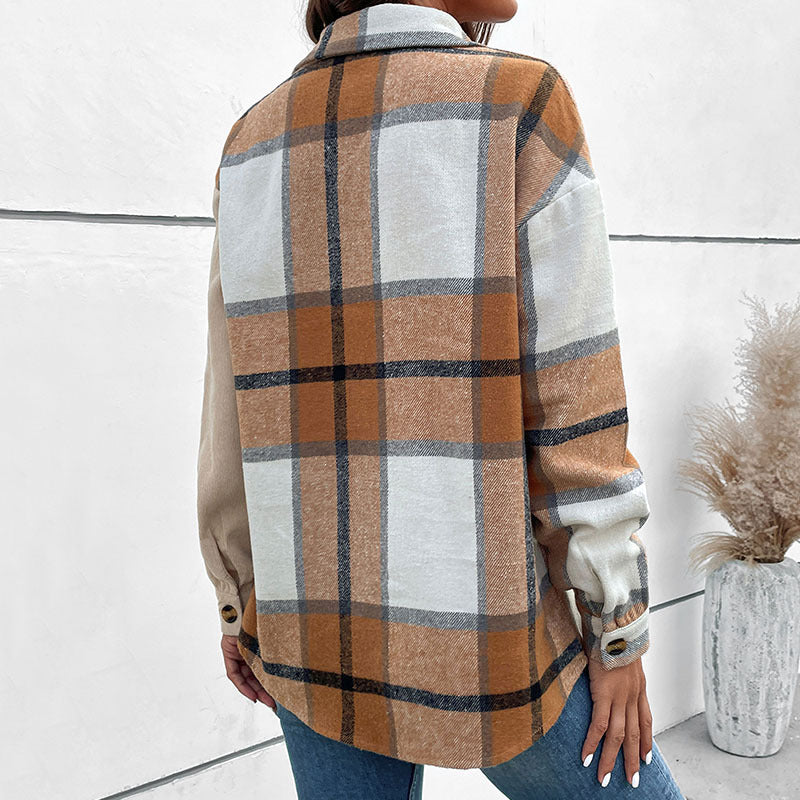 Women’s casual checkered shirt jacket with sustainable cotton blend