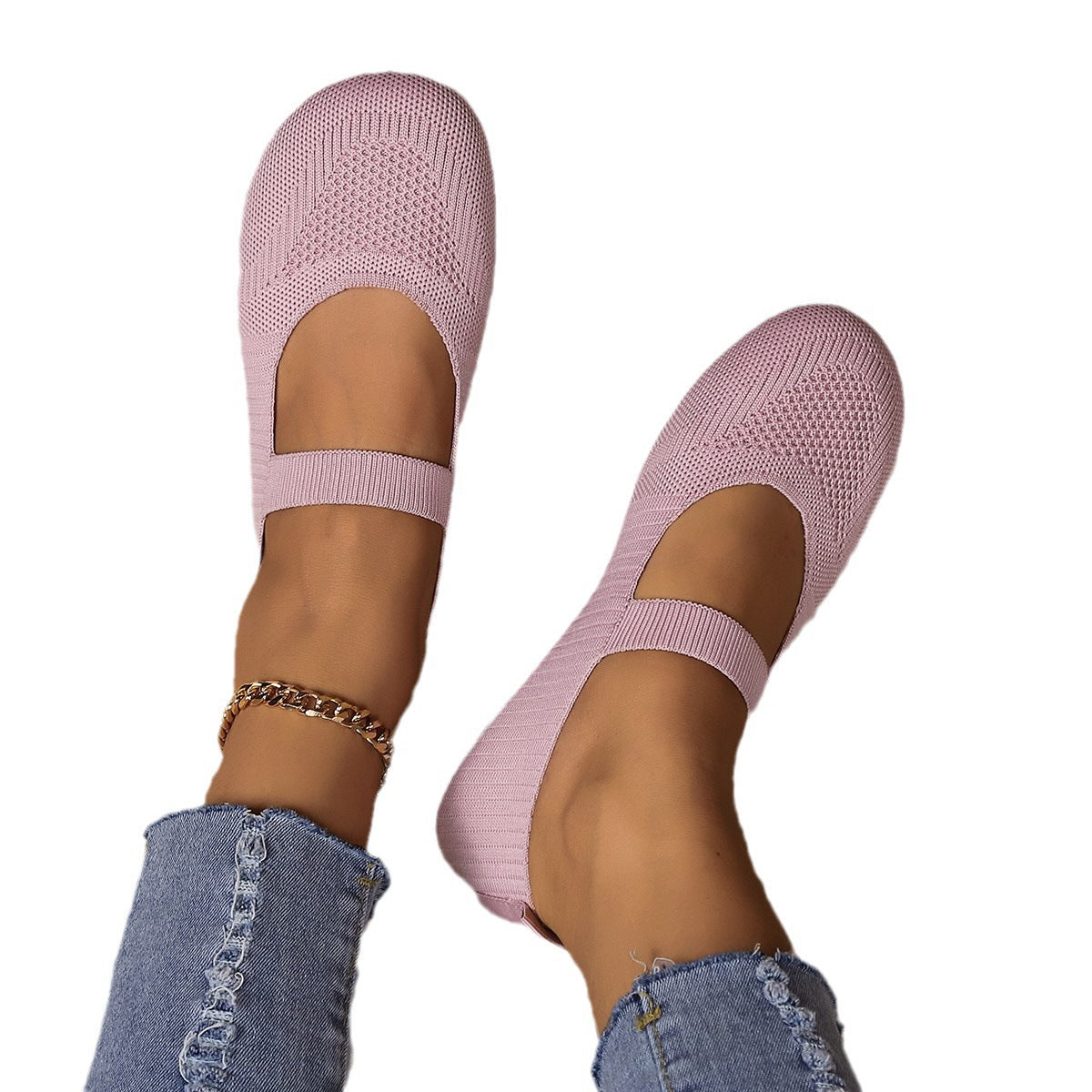 Women Comfortable Ballet Flats with Elastic Strap Design and Breathable Upper Material