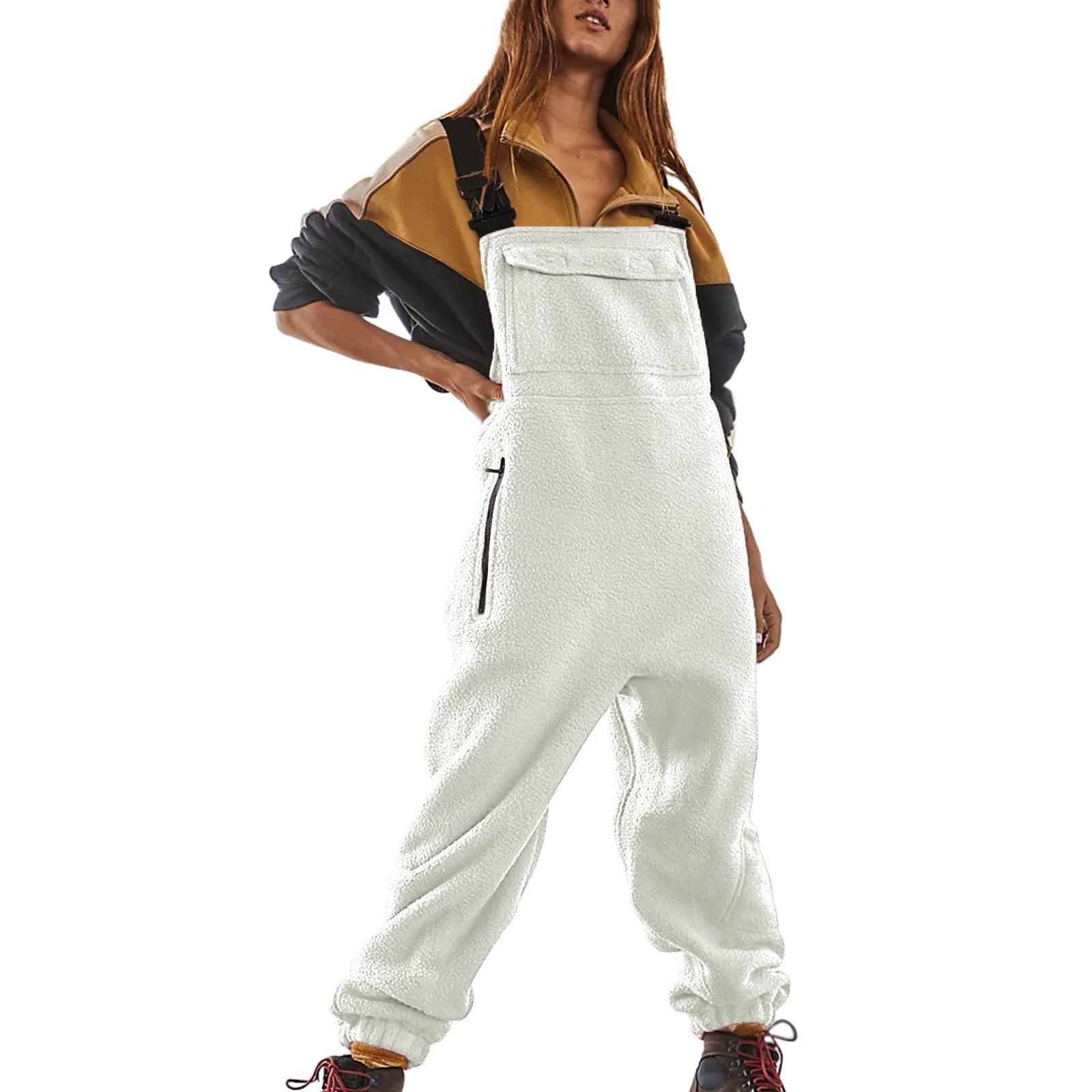 Women's Casual Fleece Overalls with Side Pockets