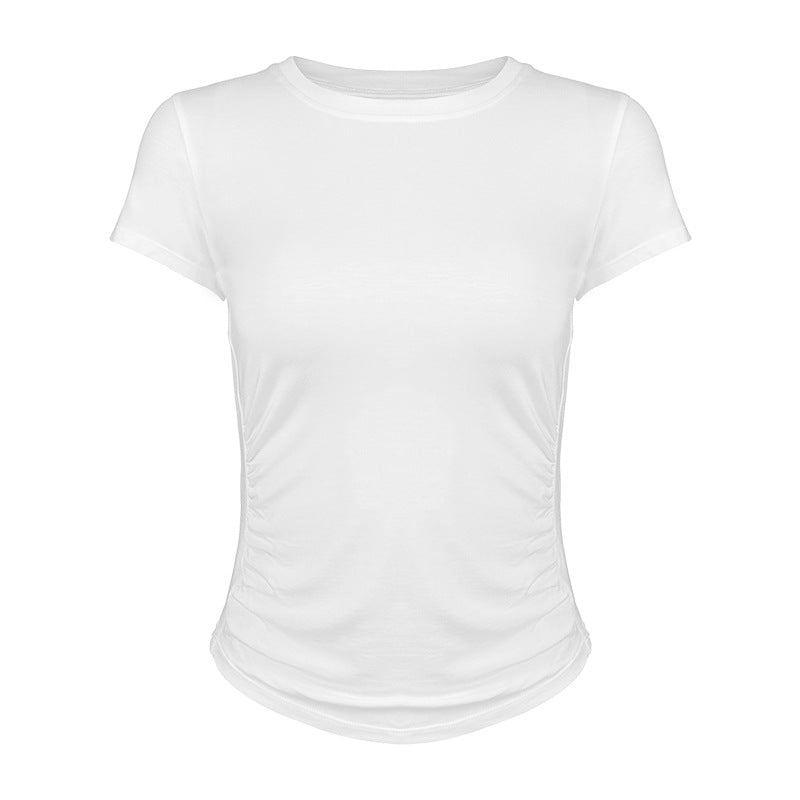 Women's leisure t-shirt with sophisticated gathering effect and elastic material