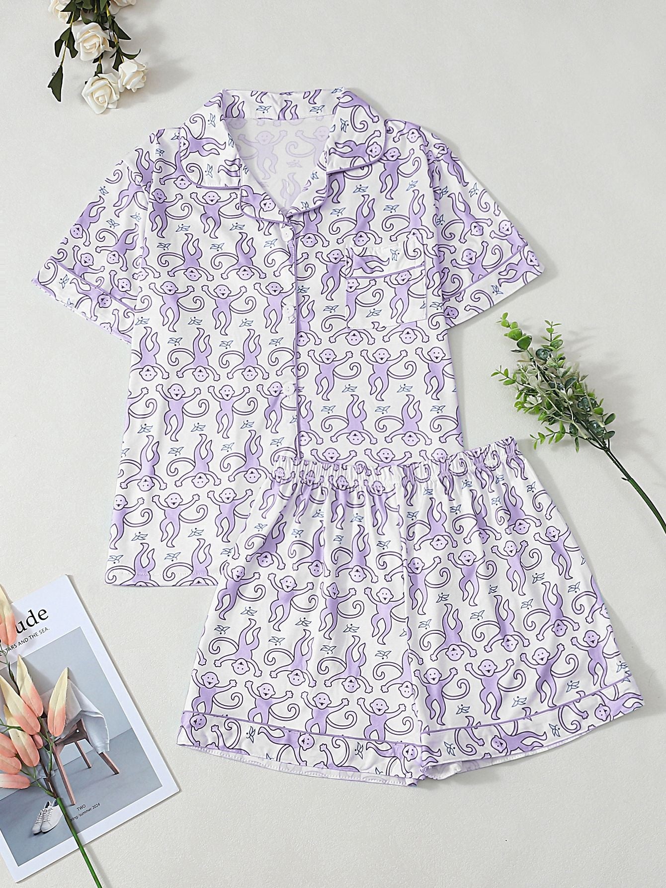 Women's Pajama Set with Playful Animal Pattern
