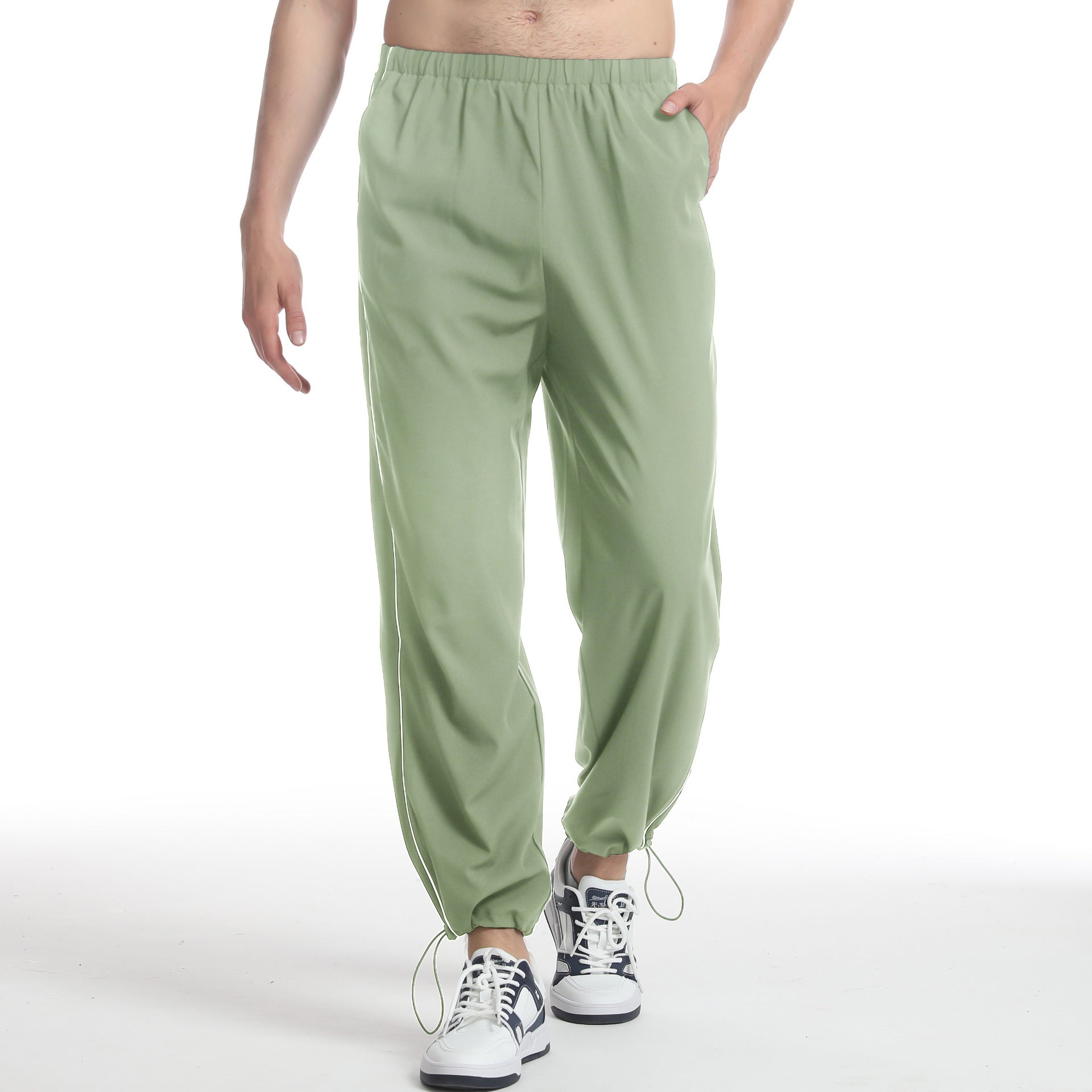 Men's sporty jogging pants with elastic waistband and side zippers