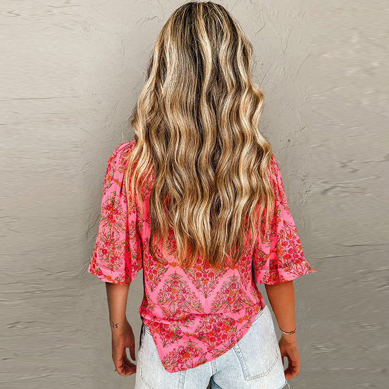 Women's floral patterned casual blouse with loose fit