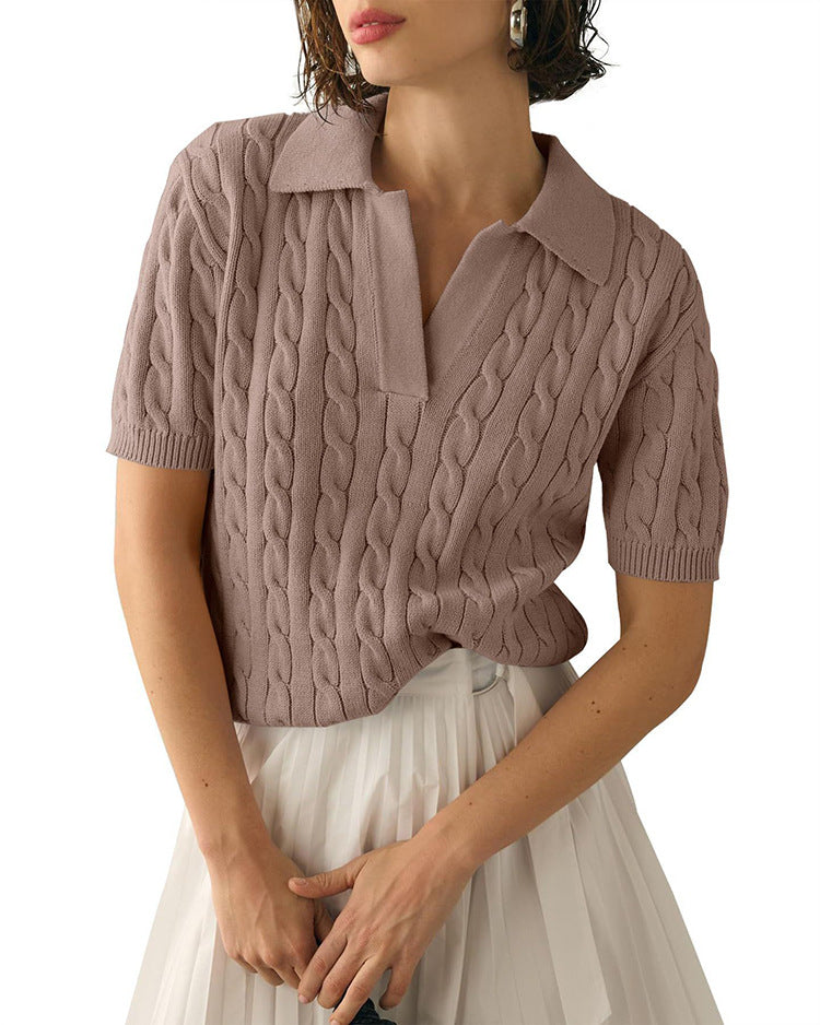 Polo Collar Twist Knit Sweater