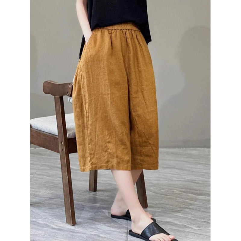 Women Relaxed Fit Linen Culotte Shorts