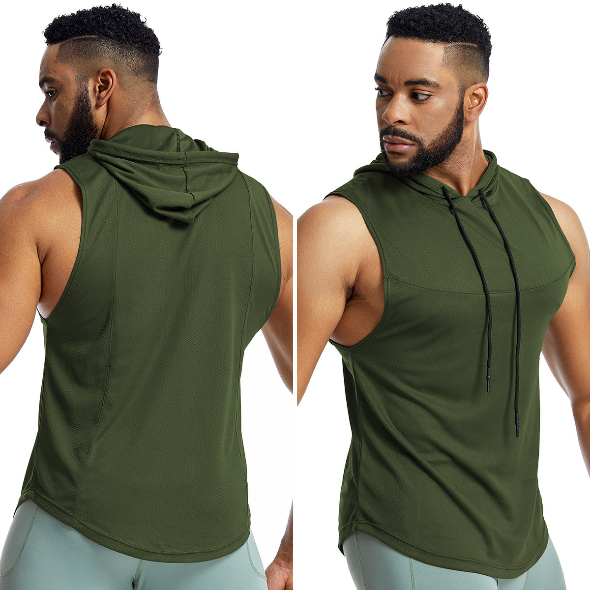 Men's sleeveless training top with hood and breathable technology