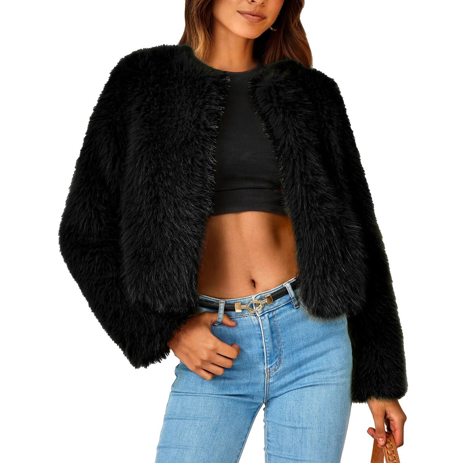 Women Luxury Faux Fur Jacket with Elegant Details