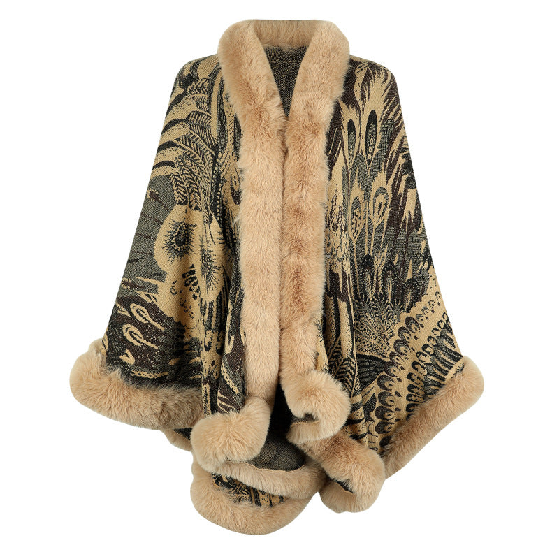 Women's luxurious poncho with decorative fleece thermal protection