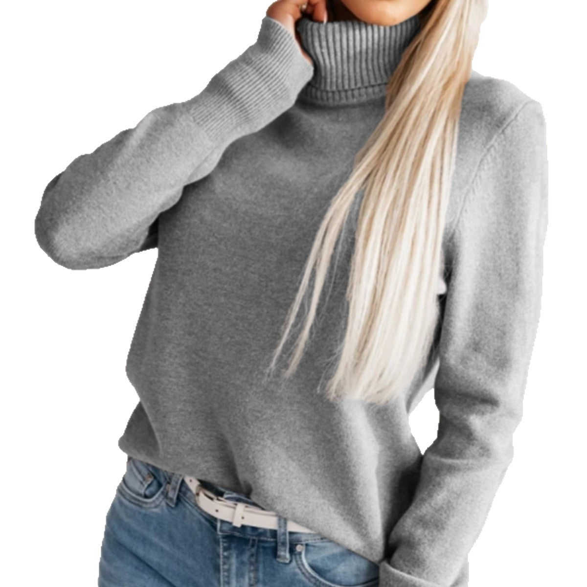 Women's elegant turtleneck pullover with button details