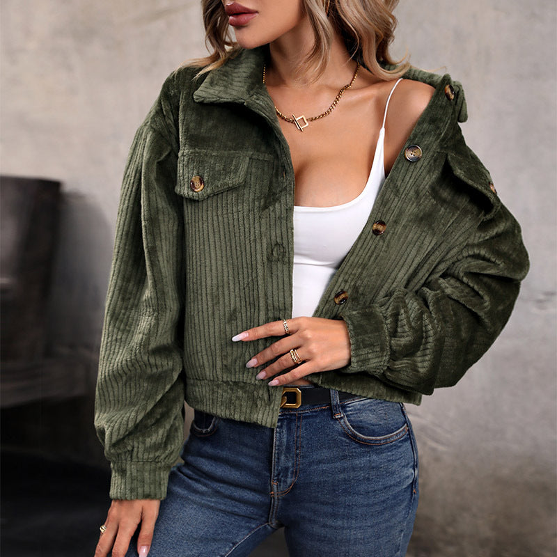 Women's cord jacket in a casual cut with two breast pockets and fashionable button placket