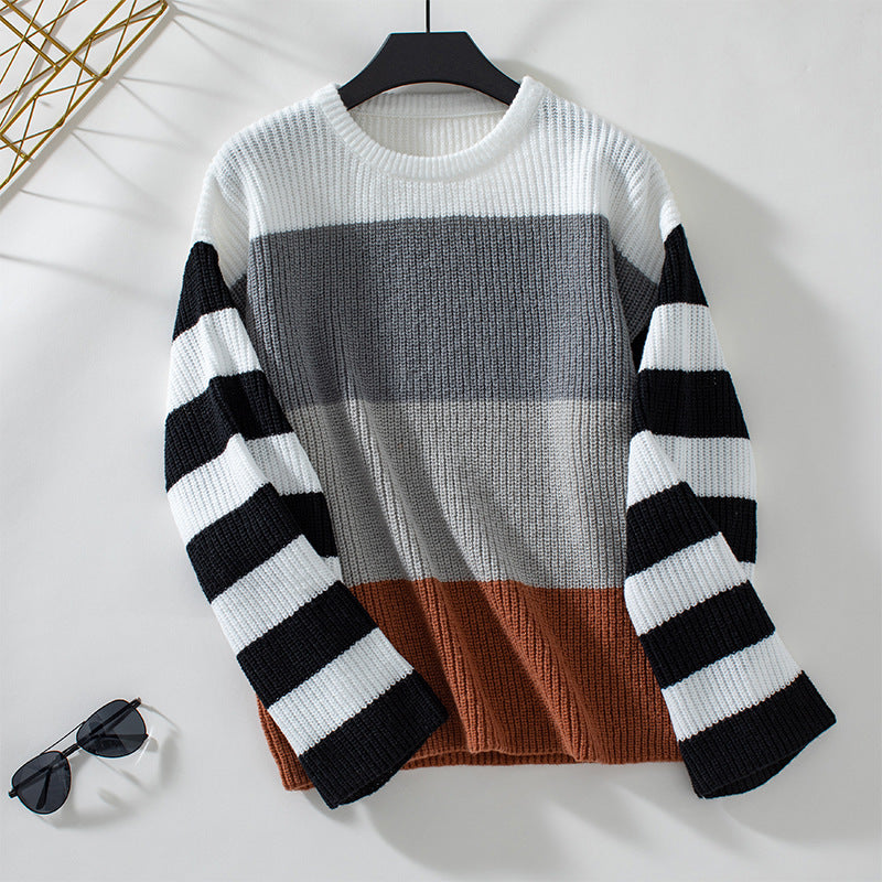 Ladies fashionable pullover with casual stripe pattern and loose fit