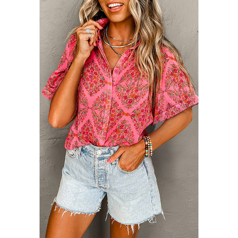 Women's floral patterned casual blouse with loose fit
