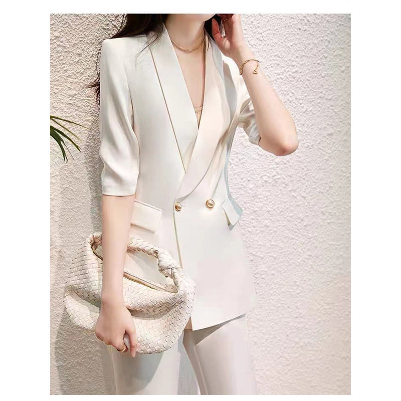 Women Satin-Look Tailored Blazer and Pantsuit