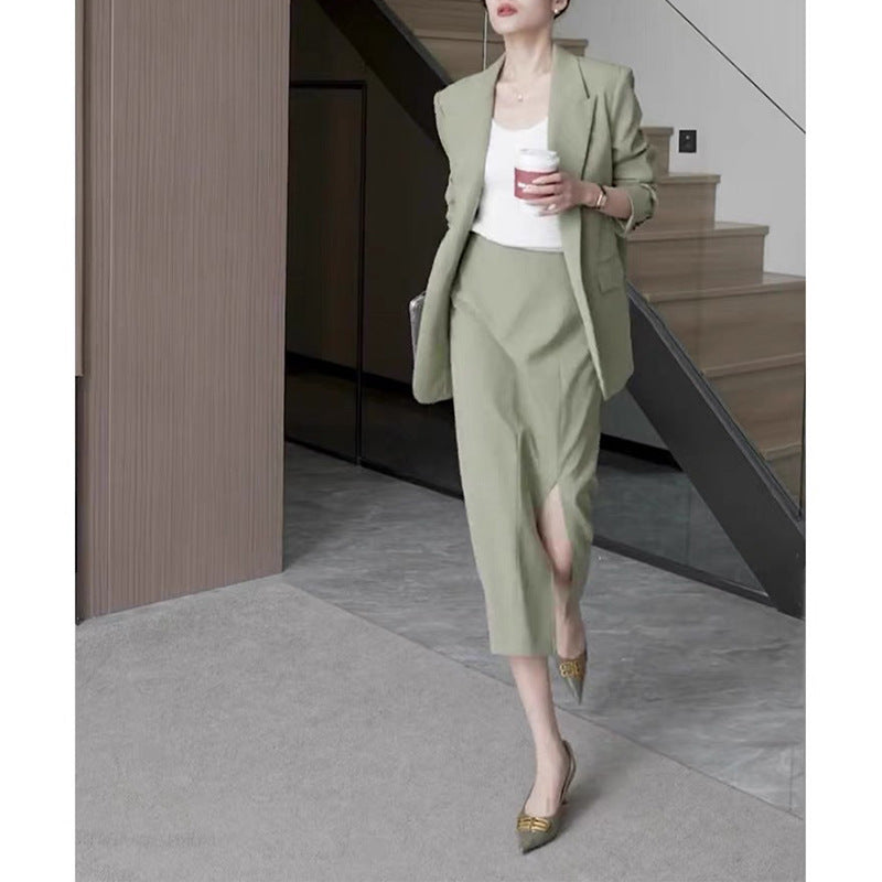 Women Tailored Cropped Blazer and Midi Skirt Set