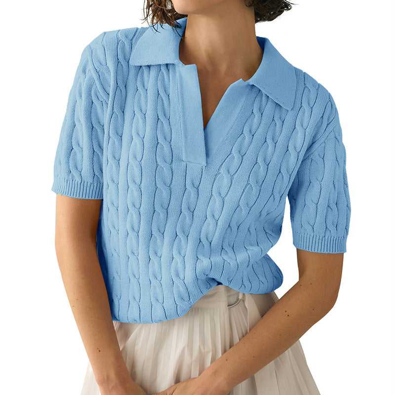 Polo Collar Twist Knit Sweater
