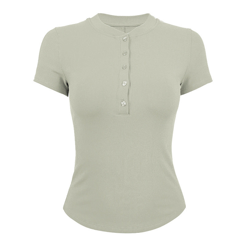 Ladies short sleeve shirt with elegant button placket and fine rib structure