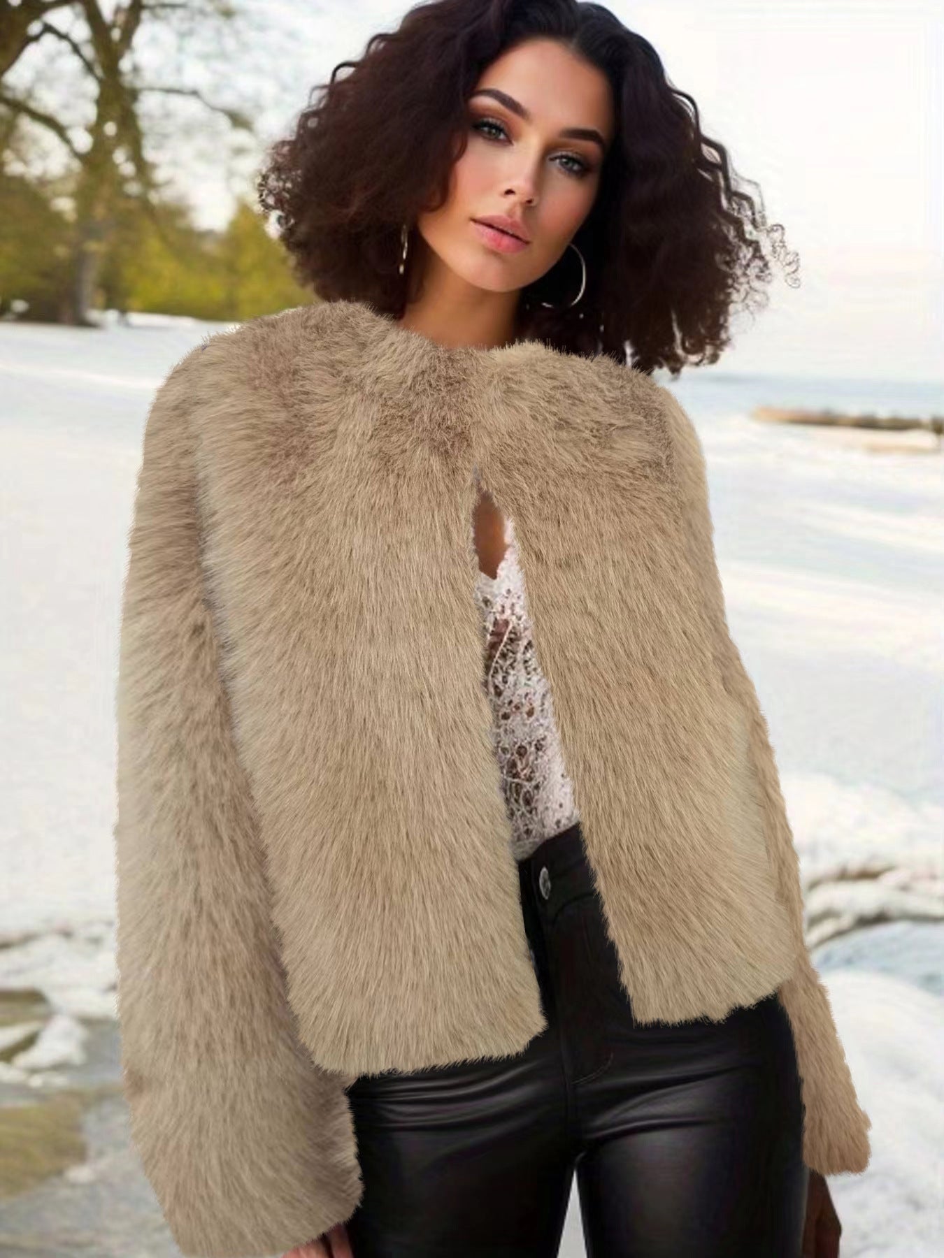 Women's Cozy Fleece Jacket with Curl Structure
