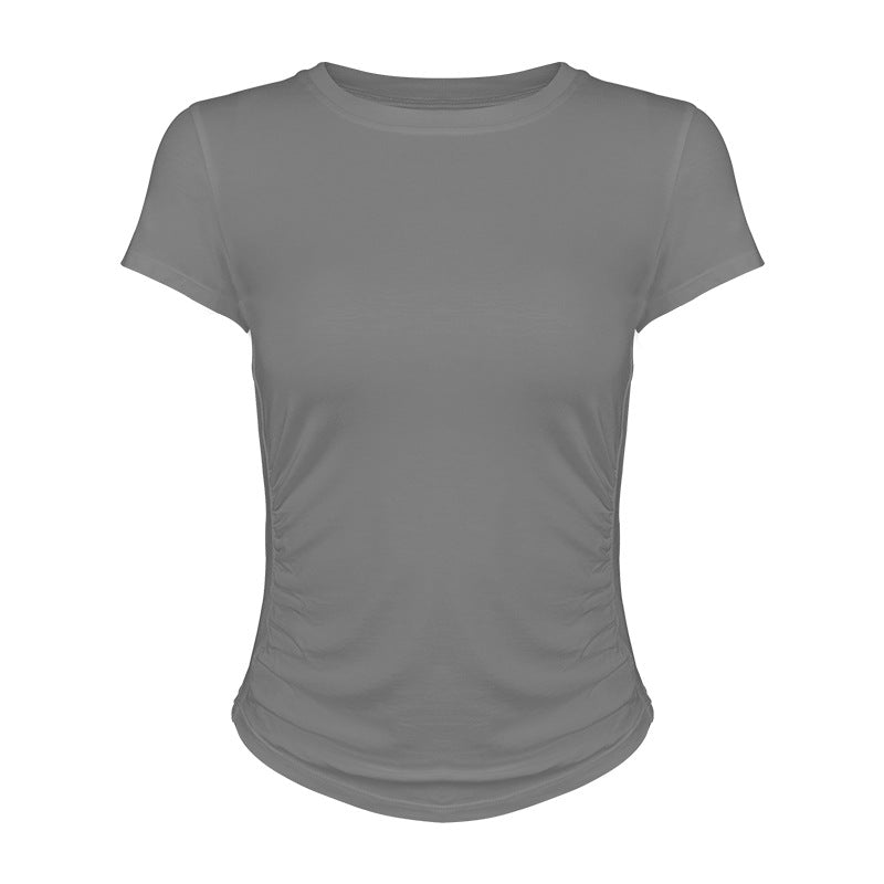 Women's leisure t-shirt with sophisticated gathering effect and elastic material