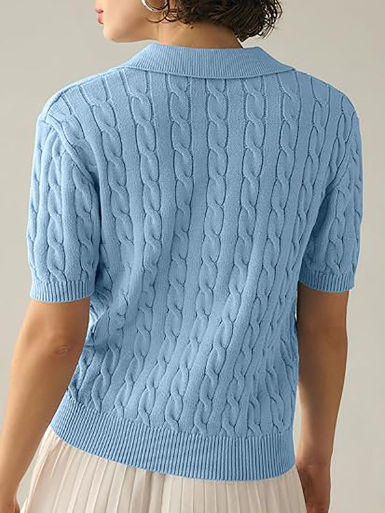 Polo Collar Twist Knit Sweater