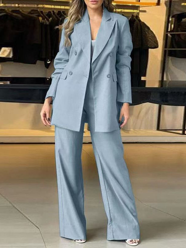 Women's Plus Size Suit with Double Breasted and Wide Leg