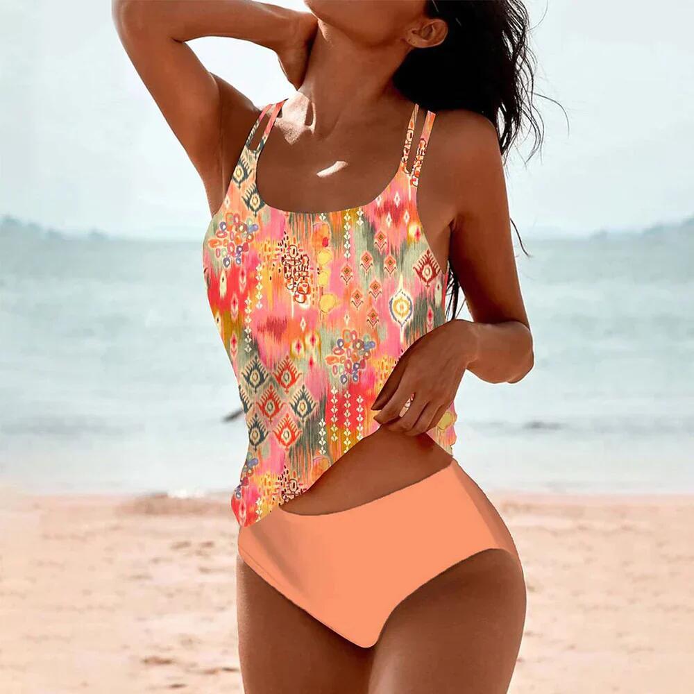 Women's tankini set with playful floral top and comfortable bottoms