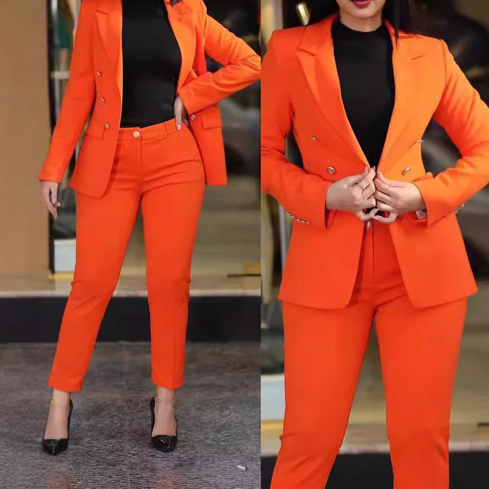 Women’s modern blazer trousers suit with exclusive button details
