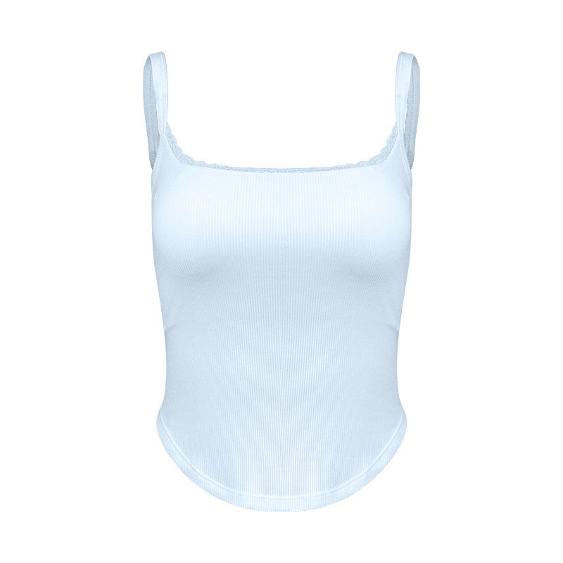 Women's fitted ribbed top with adjustable straps and elastic hem