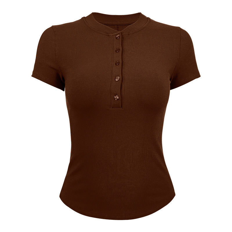 Ladies short sleeve shirt with elegant button placket and fine rib structure