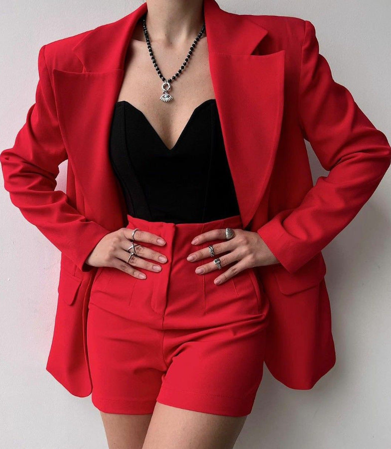 Women's Blazer Suit with Sleeveless Top and Shorts