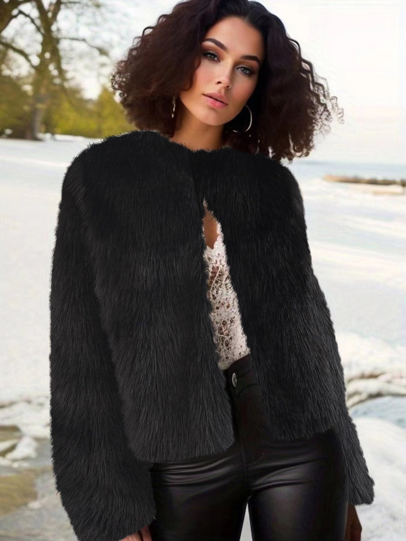 Women's Cozy Fleece Jacket with Curl Structure