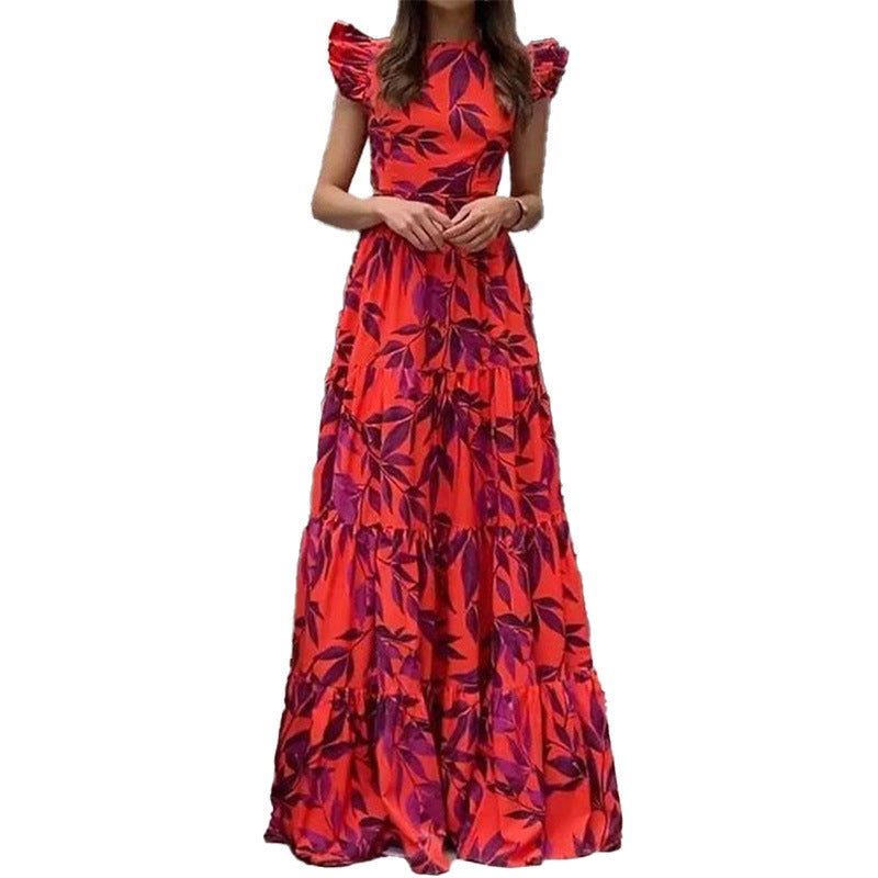 Women's Boho Maxi Dress with voluminous ruffled sleeves and tiered skirt