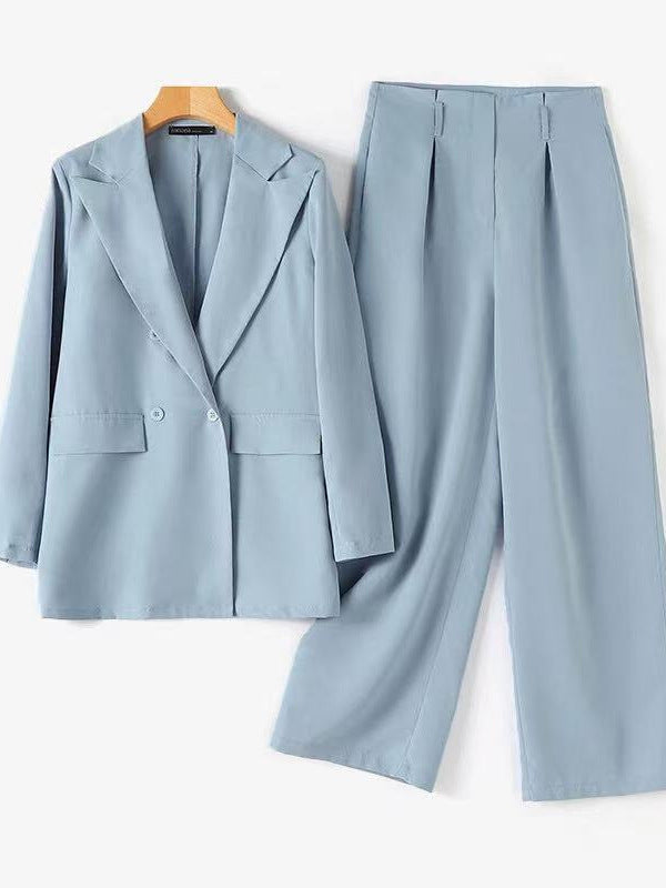 Women's Plus Size Suit with Double Breasted and Wide Leg
