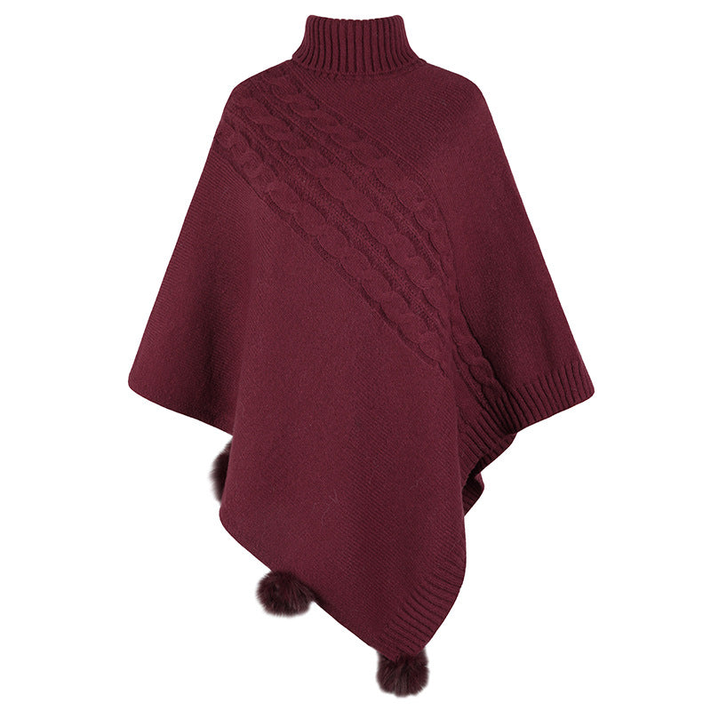 Ladies poncho with modern braid design and a high collar