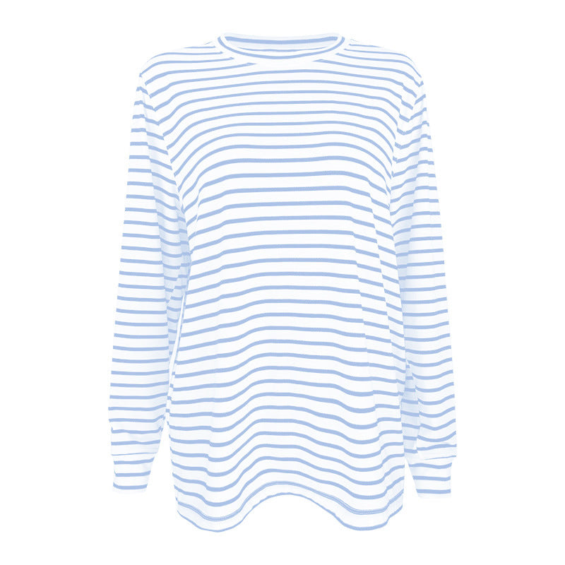 Women's casual long sleeve top with maritime stripe pattern and soft fabric