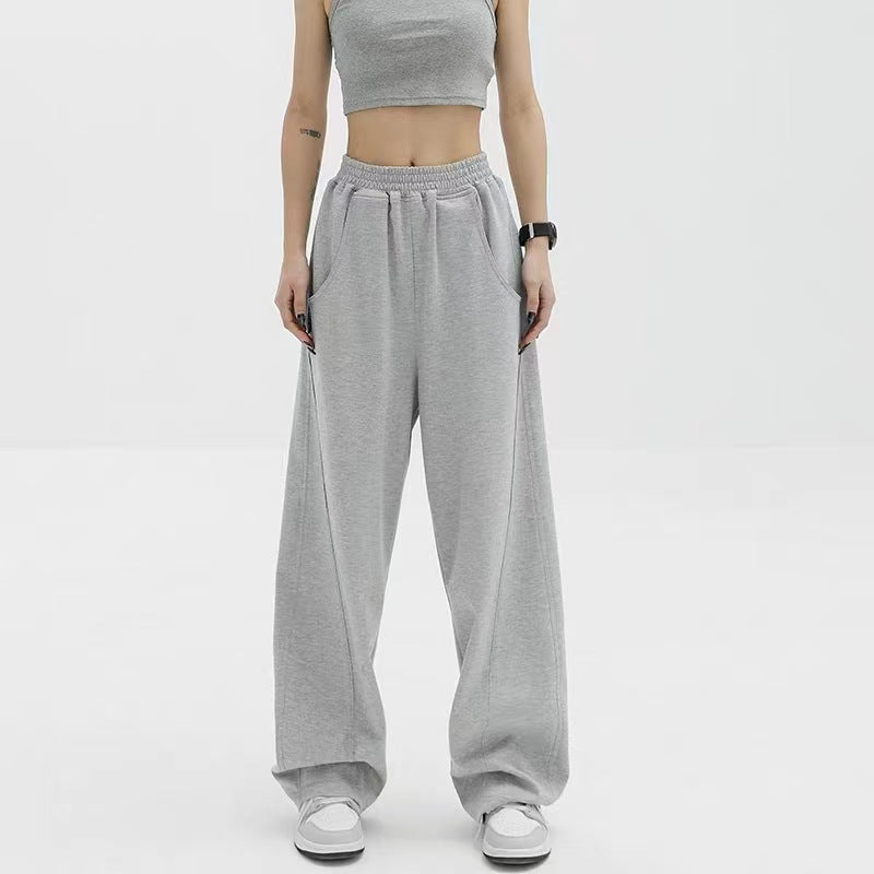 Women's Casual Loose-Fit Sweatpants with Elastic Waistband and Side Pockets
