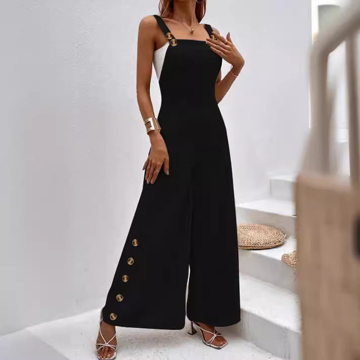 Ladies fashionable jumpsuit with elegant button details and wide leg