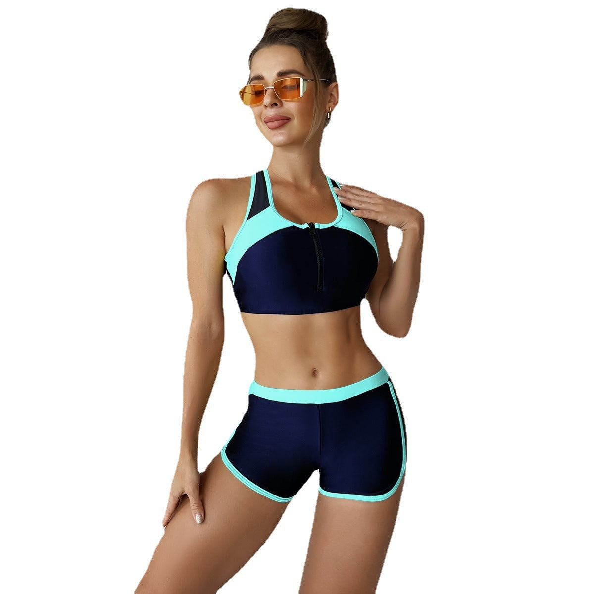 Women's sport bikini set with functional zipper and breathable inserts