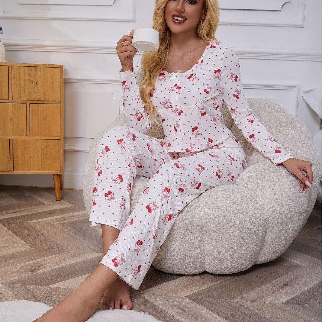 Women's pajama set with cute floral pattern and cozy details