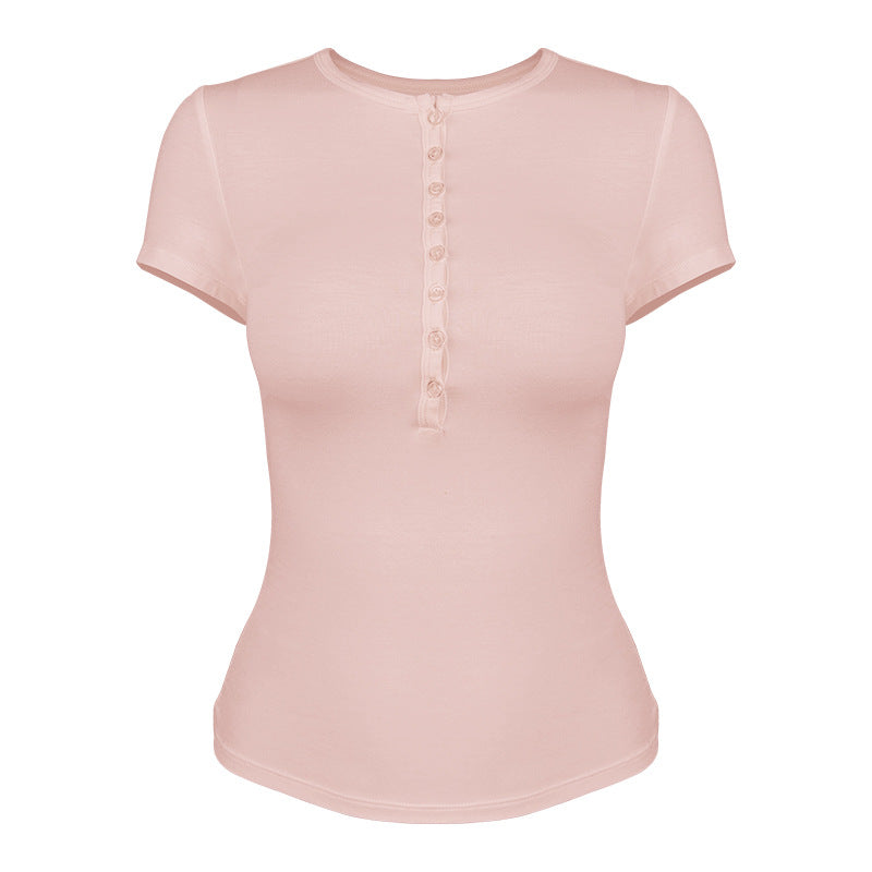 Ladies Short-Sleeve Functional Shirt with Refined Button Placket and Elastic Cut