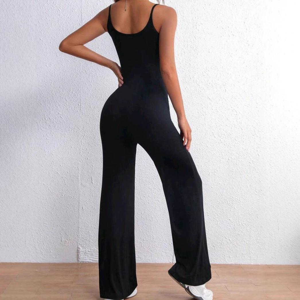 Women's Elegant Jumpsuit with Adjustable Spaghetti Straps and Figure-Flattering Cut