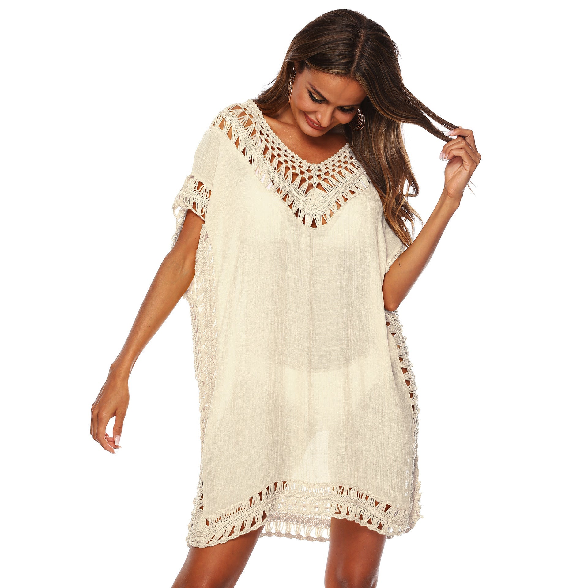 Ladies Beach Tunic with Artistic Crochet Decorations
