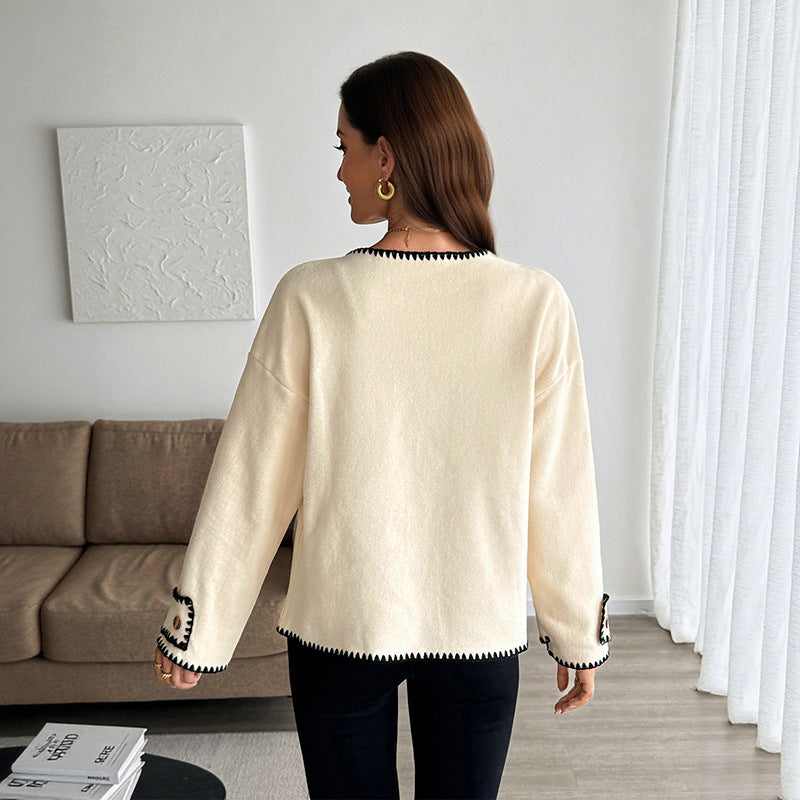 Ladies' fashionable cardigan with contrasting hem